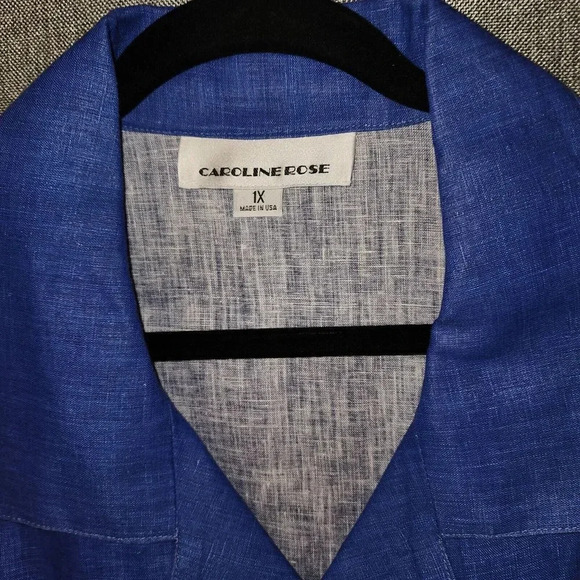 Caroline Rose Women Size 1X Blue 100% Linen Open Front 3/4 Sleeve Topper Jacket - Picture 4 of 8